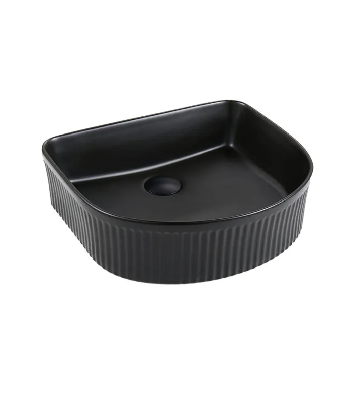 Bellevue 415mm Matt Black Ceramic Fluted Arch Above Counter Basin Sideview