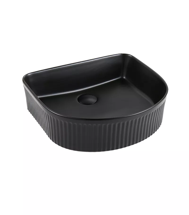Bellevue 415mm Matt Black Ceramic Fluted Arch Above Counter Basin Sideview
