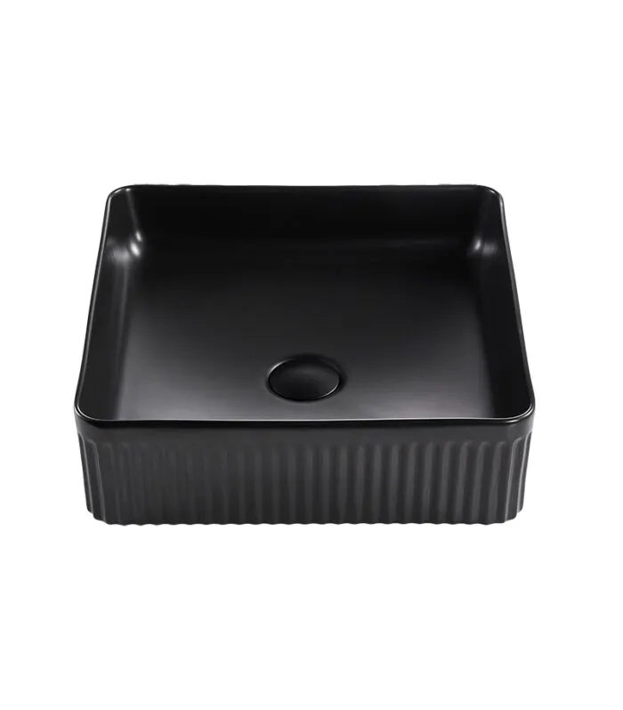 Bellevue 390mm Matt Black Ceramic Fluted Square Above Counter Basin