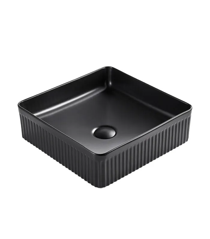 Bellevue 415mm Matt Black Ceramic Fluted Square Above Counter Basin Sideview