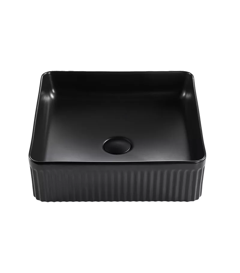 Bellevue 390mm Matt Black Ceramic Fluted Square Above Counter Basin