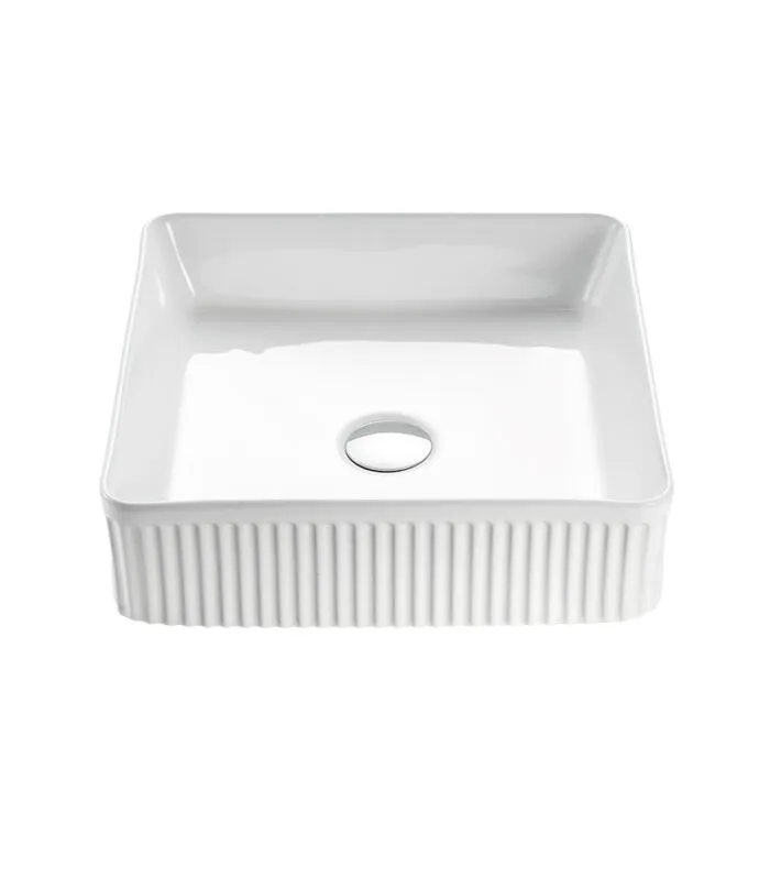 Bellevue 390mm Gloss/Matt White Ceramic Fluted Square Above Counter Basin
