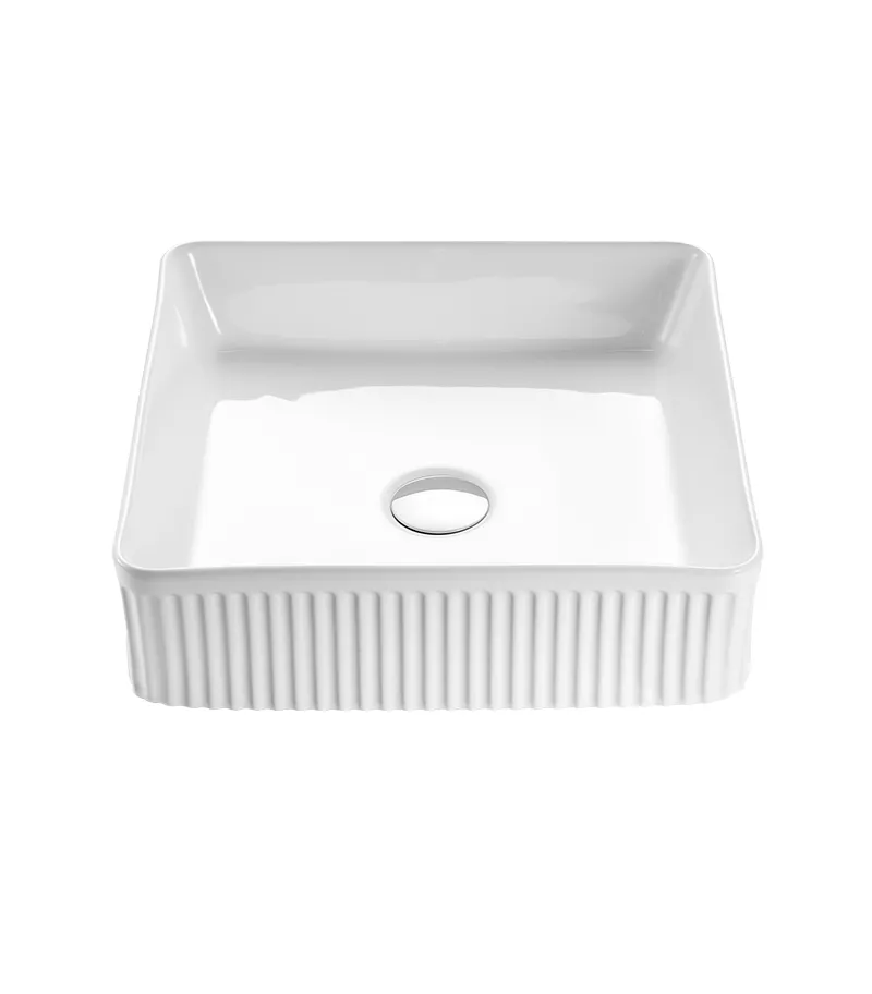Bellevue 390mm Gloss/Matt White Ceramic Fluted Square Above Counter Basin