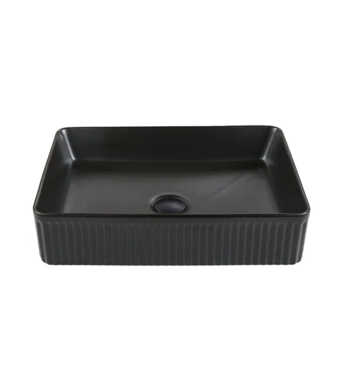 Bellevue 500mm Matt Black Ceramic Fluted Rectangle Above Counter Basin