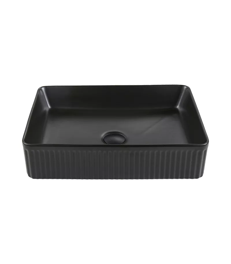 Bellevue 500mm Matt Black Ceramic Fluted Rectangle Above Counter Basin
