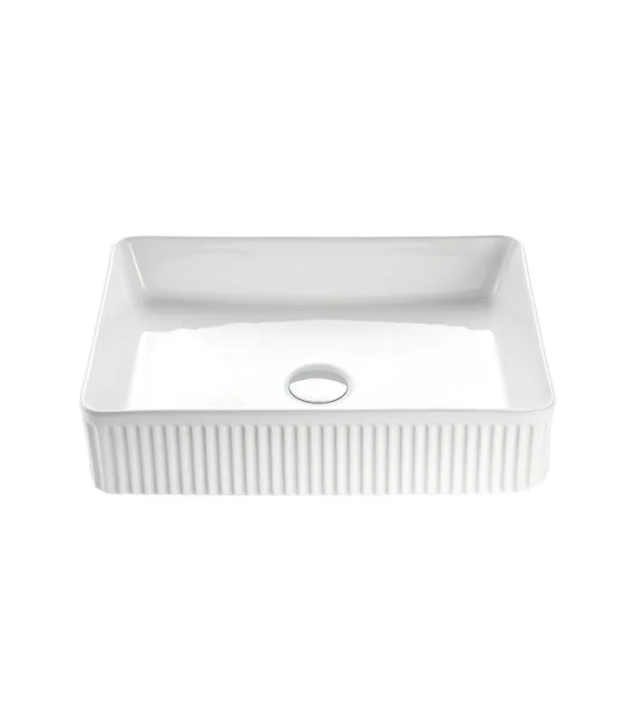 Bellevue 500mm Gloss/Matt White Ceramic Fluted Rectangle Above Counter Basin