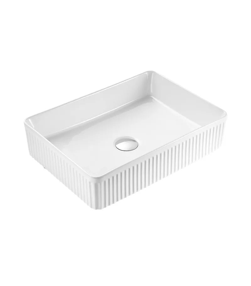 Bellevue 500mm Gloss/Matt White Ceramic Fluted Rectangle Above Counter Basin Sideview
