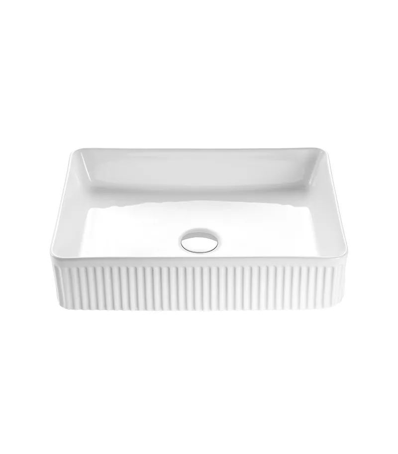 Bellevue 500mm Gloss/Matt White Ceramic Fluted Rectangle Above Counter Basin