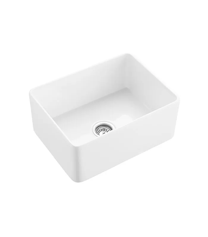 Chelsea Fireclay Farmhouse Gloss White Single Bowl Sink 600mm side view