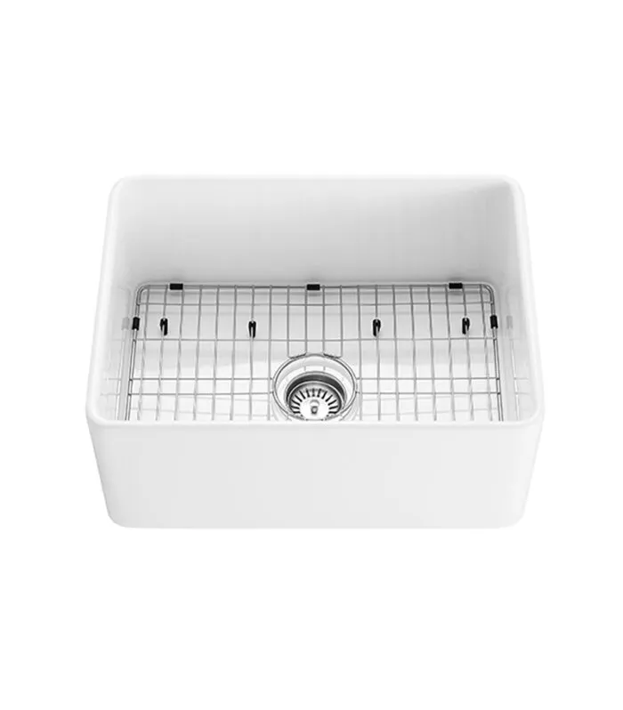 Chelsea Fireclay Farmhouse Gloss White Single Bowl Sink 600mm With Sink Rack