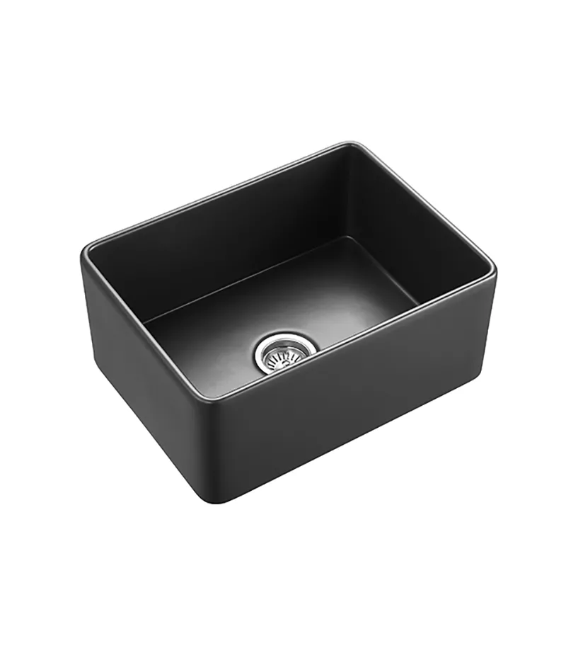 Chelsea Fireclay Farmhouse Matt Black Single Bowl Sink 600mm Side View
