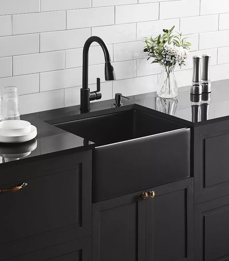 Chelsea Fireclay Farmhouse Matt Black Single Bowl Sink 600mm With Background