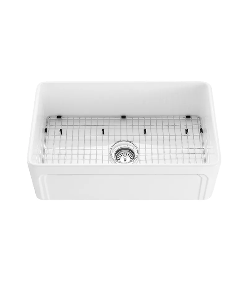 Kensington Fireclay Farmhouse Gloss White Single Bowl Sink 758mm With Rack