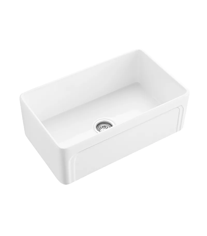 Kensington Fireclay Farmhouse Gloss White Single Bowl Sink 758mm - Side