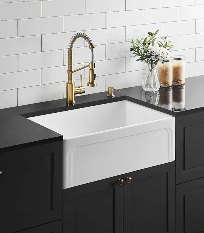 Kensington Fireclay Farmhouse Gloss White Single Bowl Sink 758mm With Background