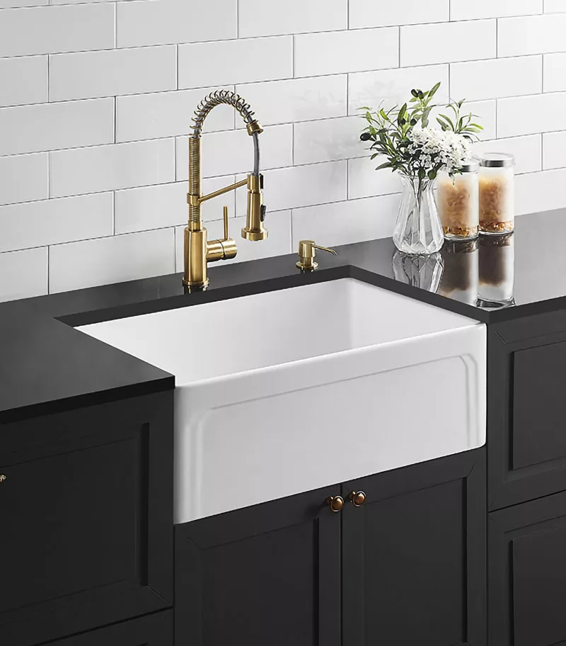 Kensington Fireclay Farmhouse Gloss White Single Bowl Sink 758mm With Background
