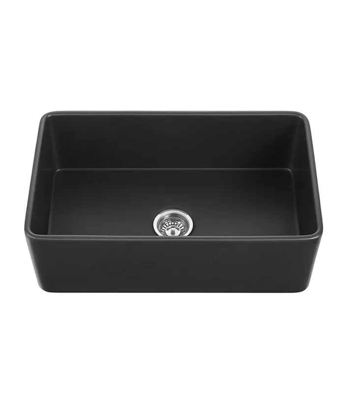 Chelsea Fireclay Farmhouse Matt Black Single Bowl Sink 758mm - Back