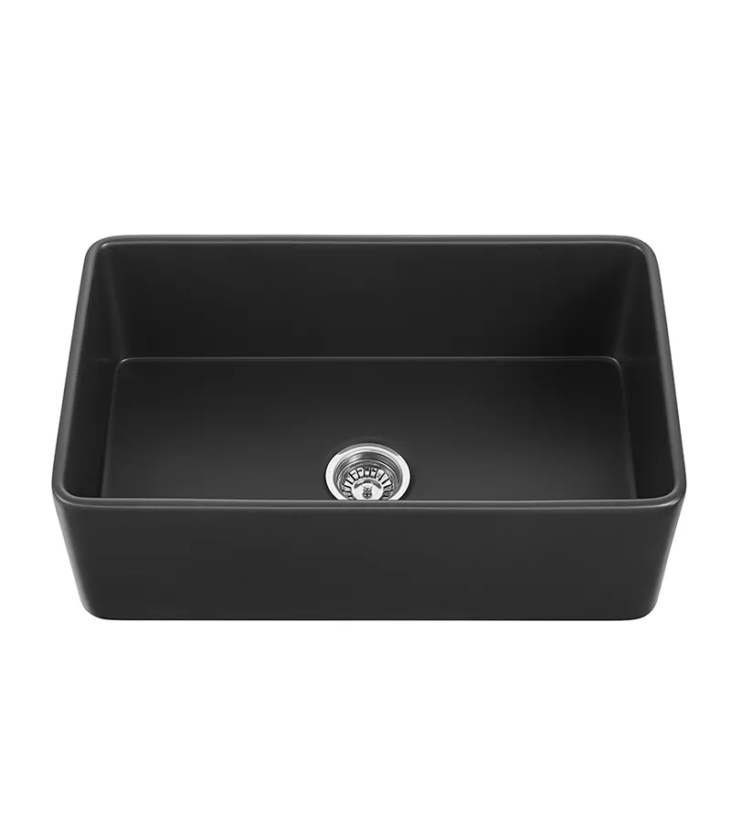 Chelsea Fireclay Farmhouse Matt Black Single Bowl Sink 758mm - Back