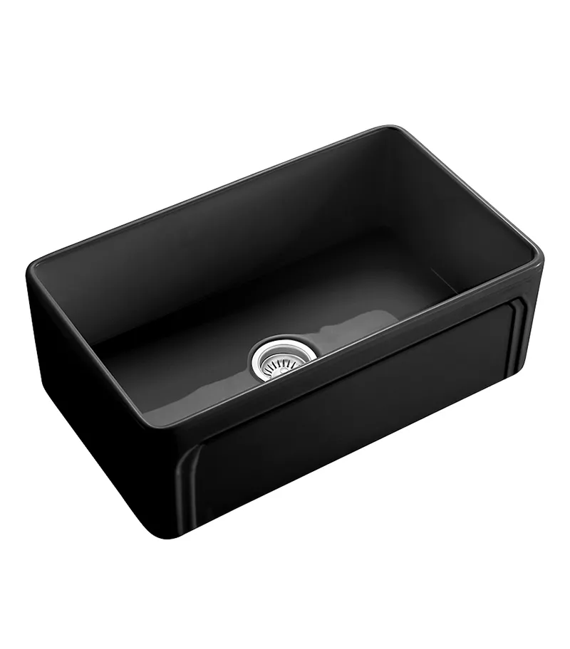 Chelsea Fireclay Farmhouse Matt Black Single Bowl Sink 758mm - Side