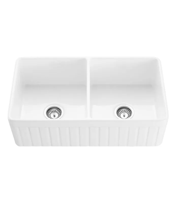 Greenwich Fireclay Farmhouse Gloss White Double Bowl Sink 828mm