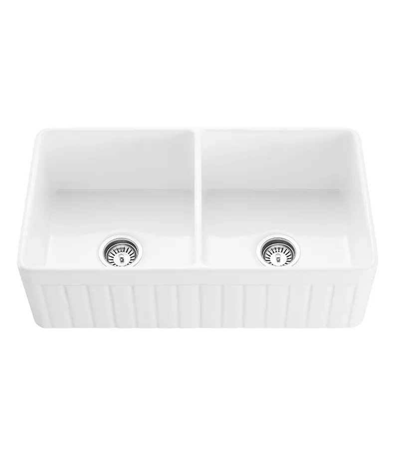 Greenwich Fireclay Farmhouse Gloss White Double Bowl Sink 828mm