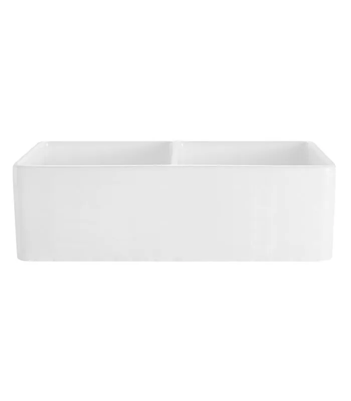 Greenwich Fireclay Farmhouse Gloss White Double Bowl Sink 828mm - Back