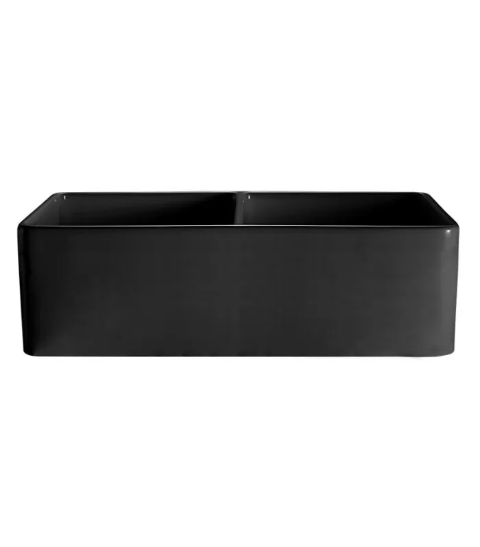 Greenwich Fireclay Farmhouse Matt Black Double Bowl Sink 828mm - Back