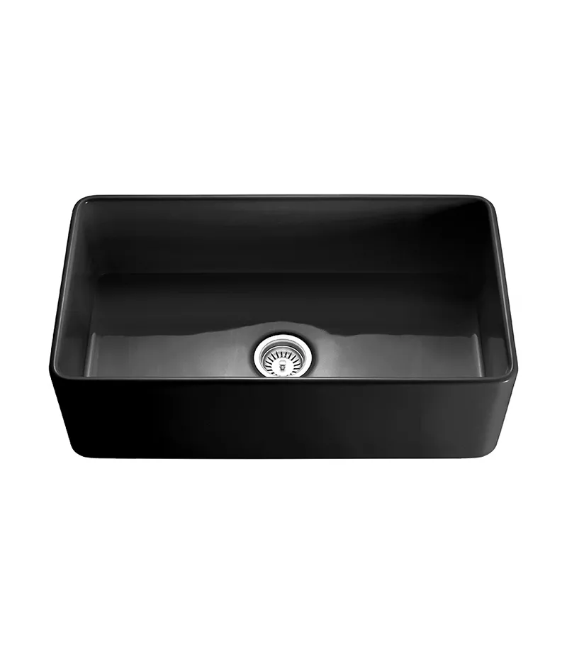 Chelsea Fireclay Farmhouse Matt Black Single Bowl Sink 828mm - Back