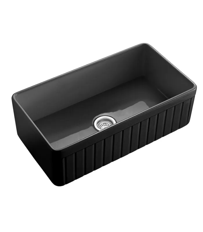 Chelsea Fireclay Farmhouse Matt Black Single Bowl Sink 828mm - Side