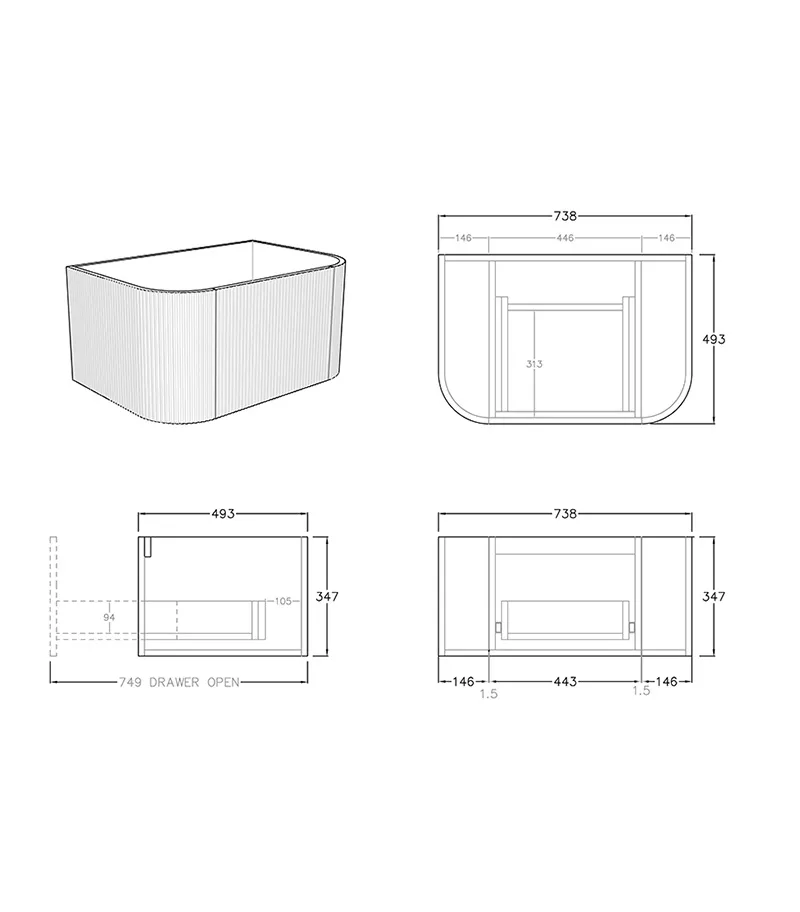 CETO Bronte 740mm Wall Hung Vanity Cabinet Specification