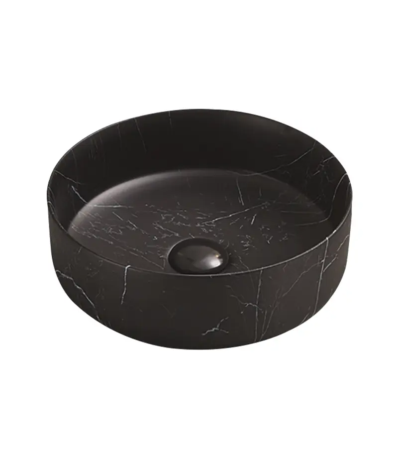 Cove Matt Black Marble Look Round Ceramic Above Counter Basin