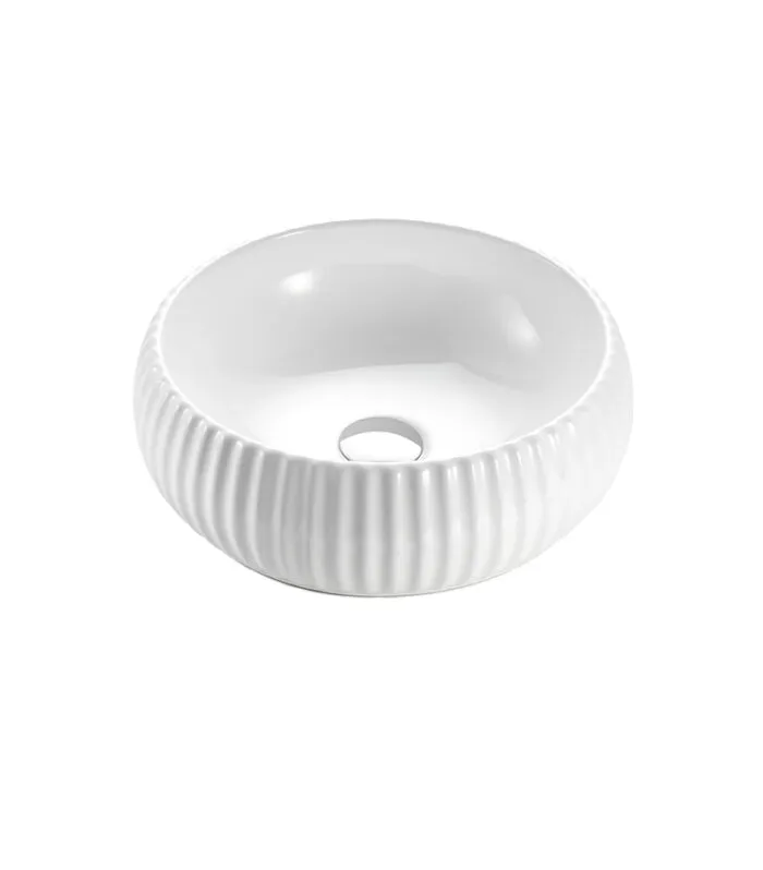 Bellevue 400mm Gloss/Matt White Ceramic Fluted Curved Above Counter Ceramic Basin