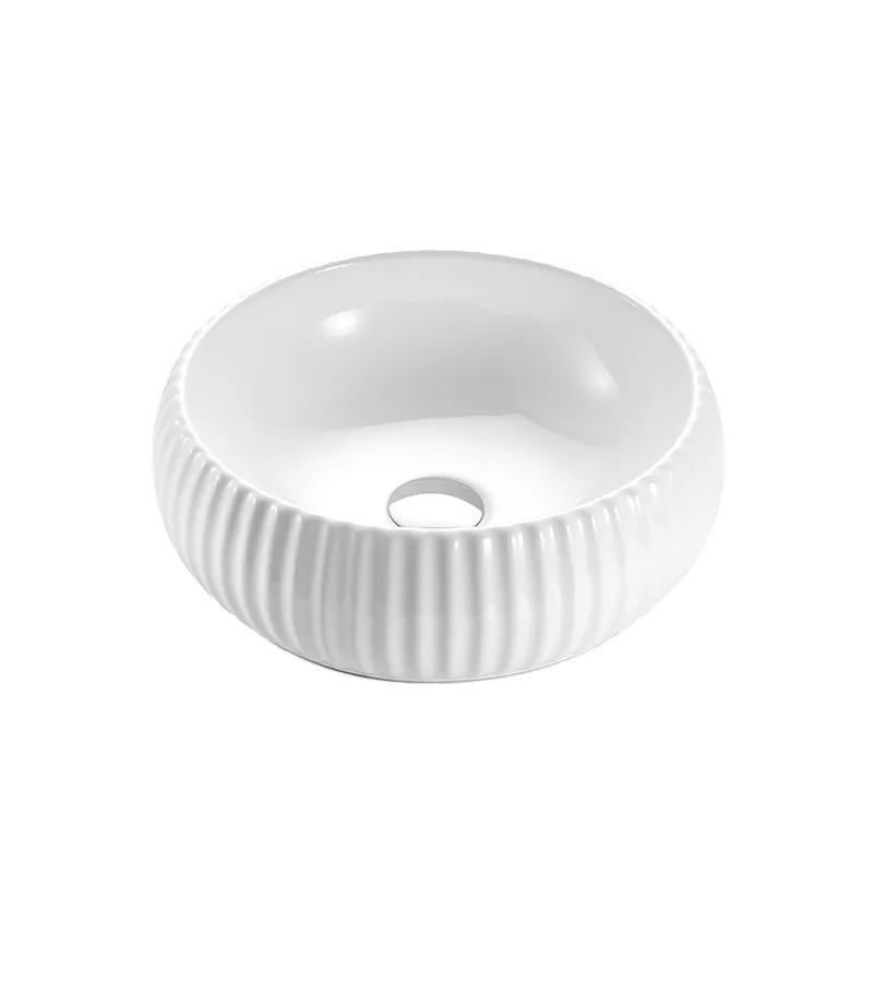 Bellevue 400mm Gloss/Matt White Ceramic Fluted Curved Above Counter Ceramic Basin