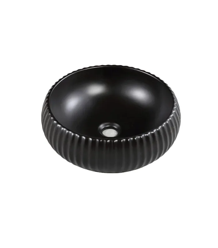 Bellevue 400mm Matt Black Ceramic Fluted Above Counter Curved Basin