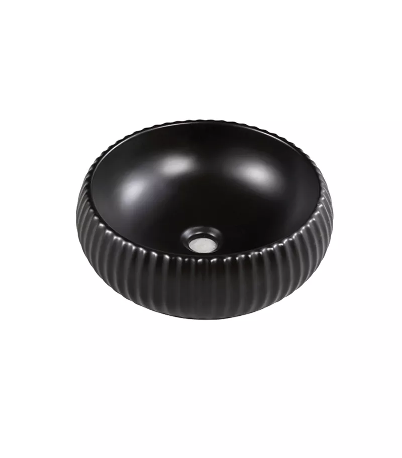 Bellevue 400mm Matt Black Ceramic Fluted Above Counter Curved Basin
