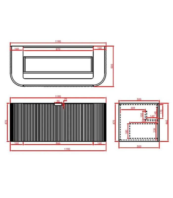 CETO AVOLON 1190mm Wall Hung Vanity Cabinet Specification