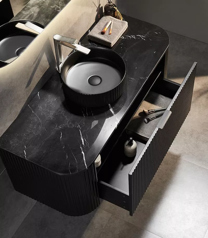 CETO AVOLON 1190mm Matt Black Wall Hung Vanity Cabinet Interior View