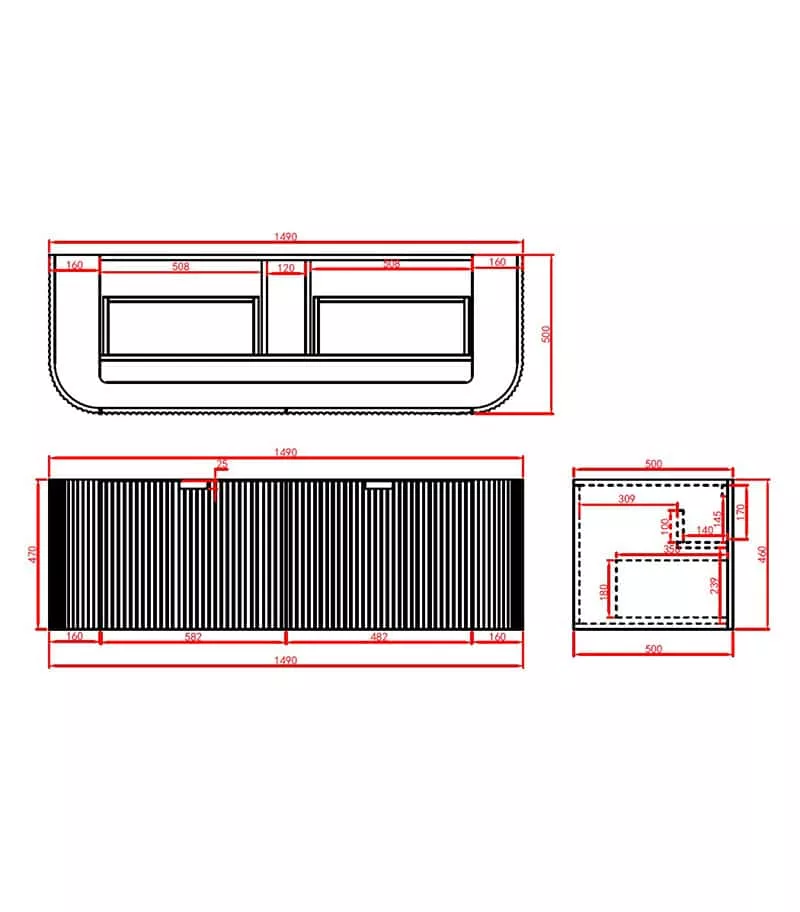 CETO AVOLON 1490mm Wall Hung Vanity Cabinet Specification