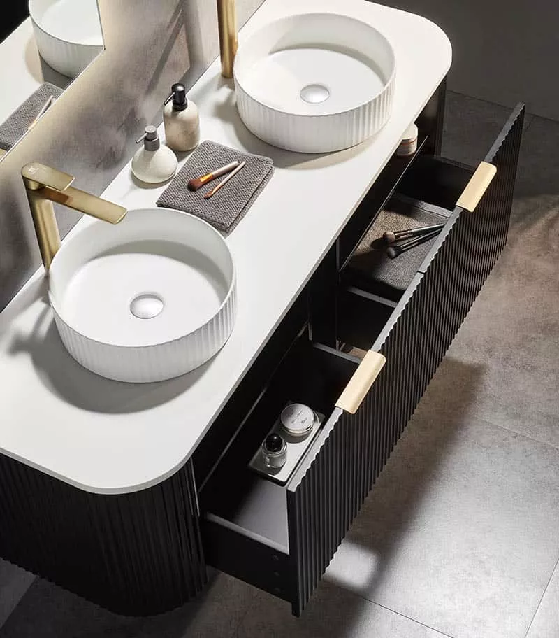 CETO AVOLON 1490mm Matt Black Wall Hung Vanity Cabinet Interior View