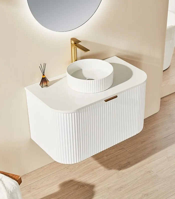 CETO AVOLON 740mm/890mm Matt White Wall Hung Vanity Cabinet - Blanc White Stone Top