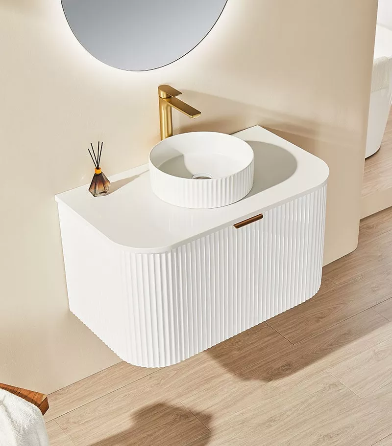 CETO AVOLON 740mm/890mm Matt White Wall Hung Vanity Cabinet - Blanc White Stone Top