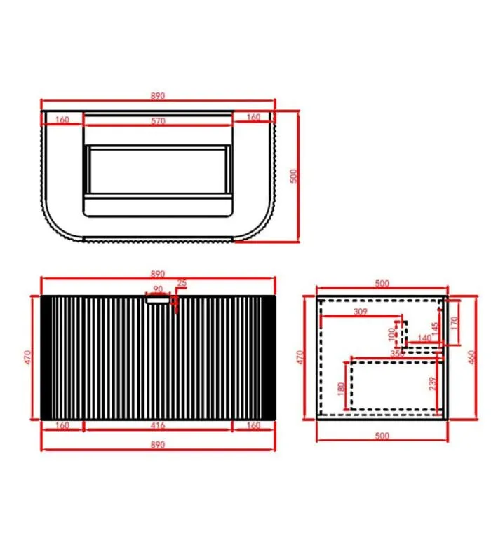 CETO AVOLON 890mm Wall Hung Vanity Cabinet Specification