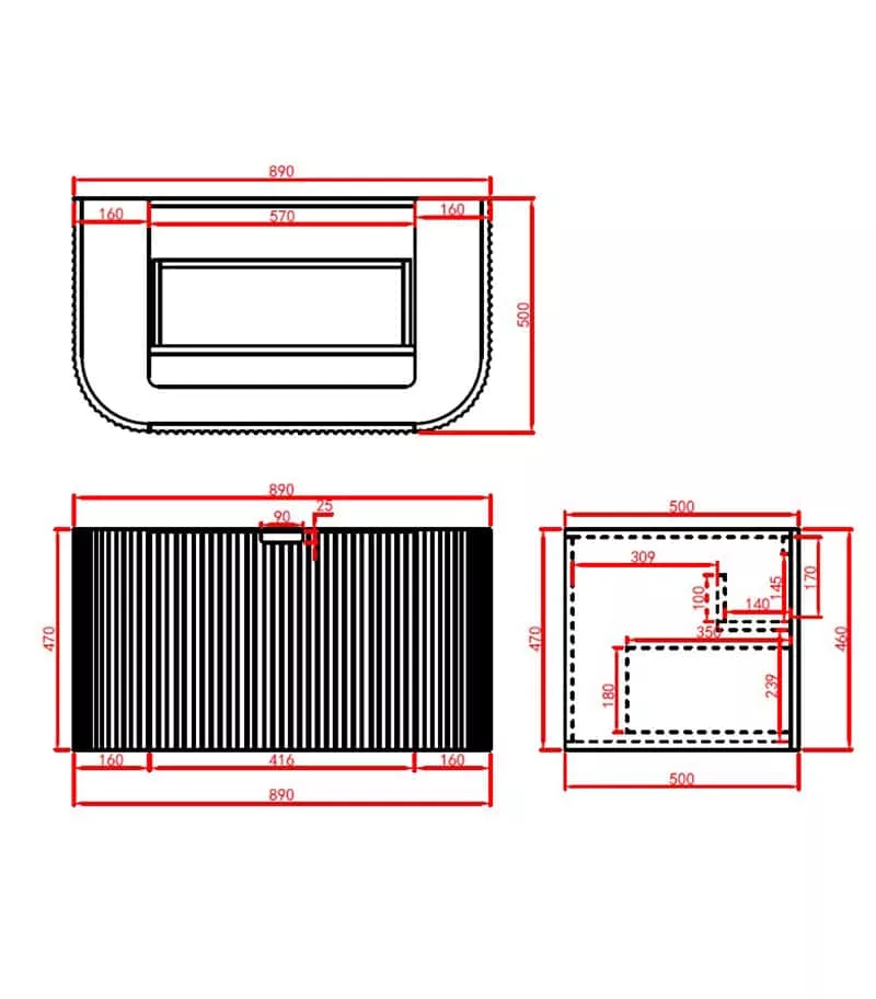 CETO AVOLON 890mm Wall Hung Vanity Cabinet Specification