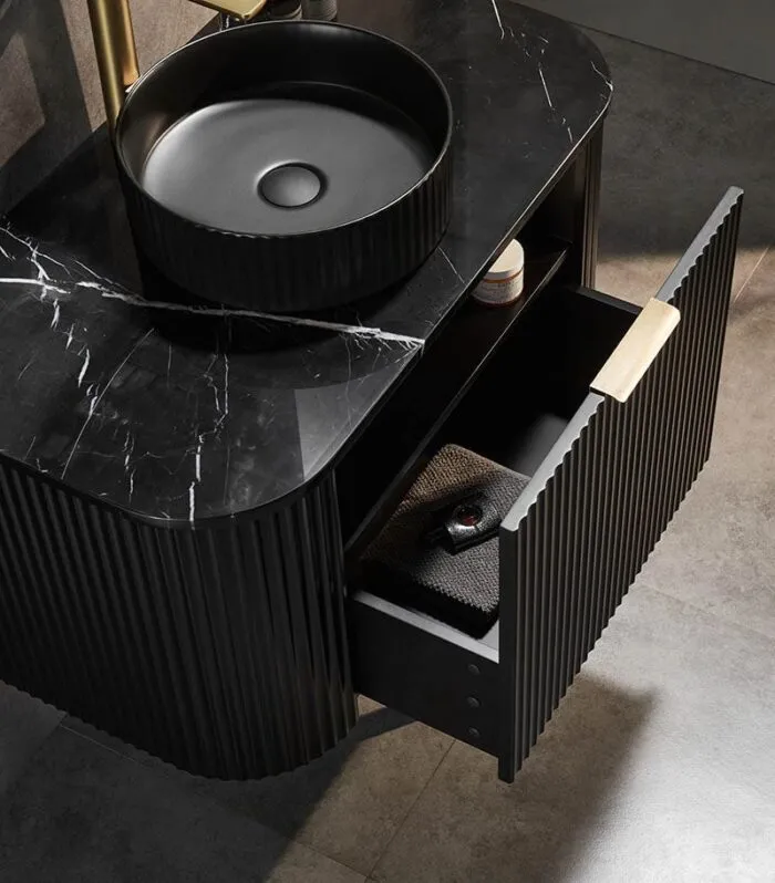 CETO AVOLON 890mm Matt Black Wall Hung Vanity Cabinet Interiror View