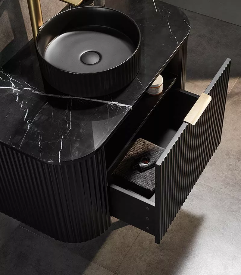 CETO AVOLON 890mm Matt Black Wall Hung Vanity Cabinet Interiror View