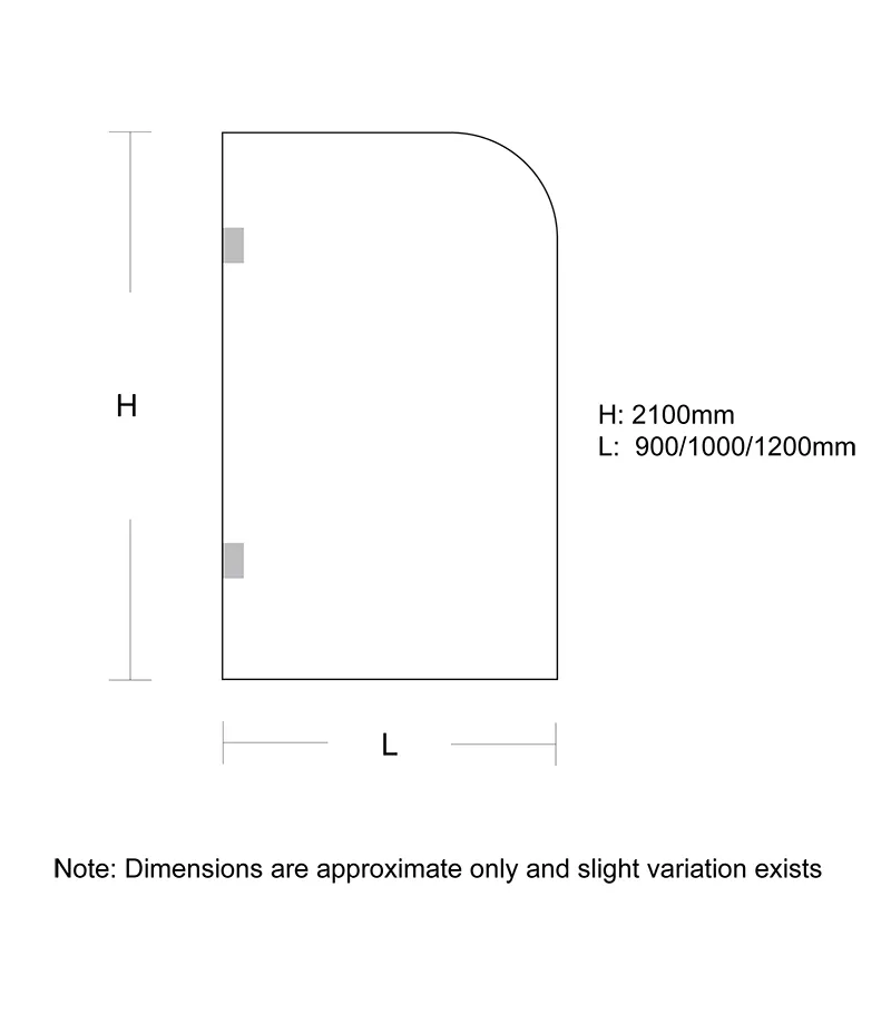 Frameless Single Shower Screen Panel With Curved Corner - Specification