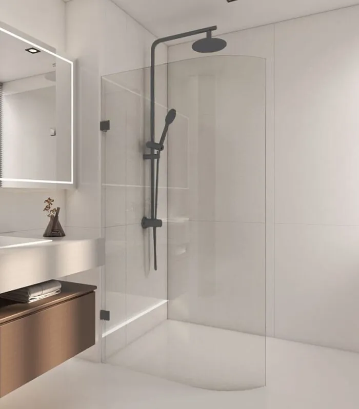 Gunmetal Grey Frameless Curved Edge Single Shower Screen Panel