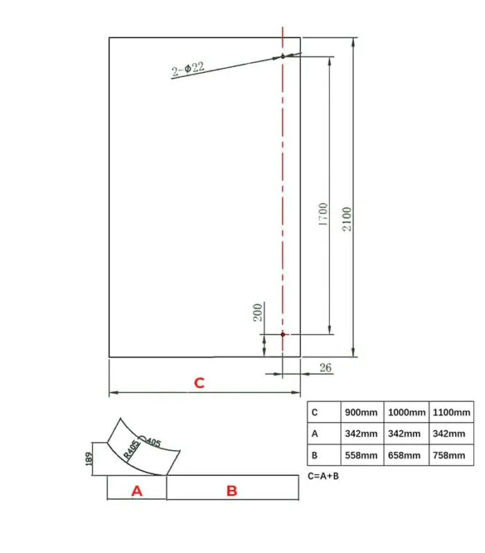Single Frameless Edge Curved Shower Screen Panel Specification
