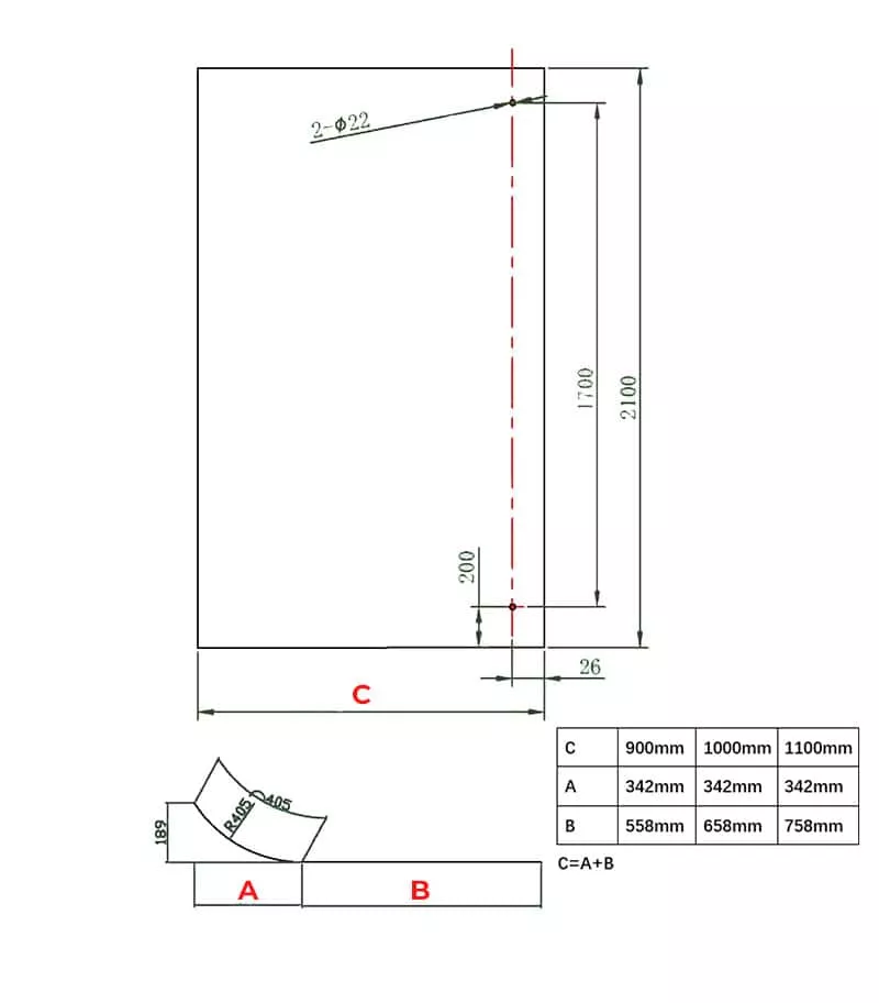 Single Frameless Edge Curved Shower Screen Panel Specification