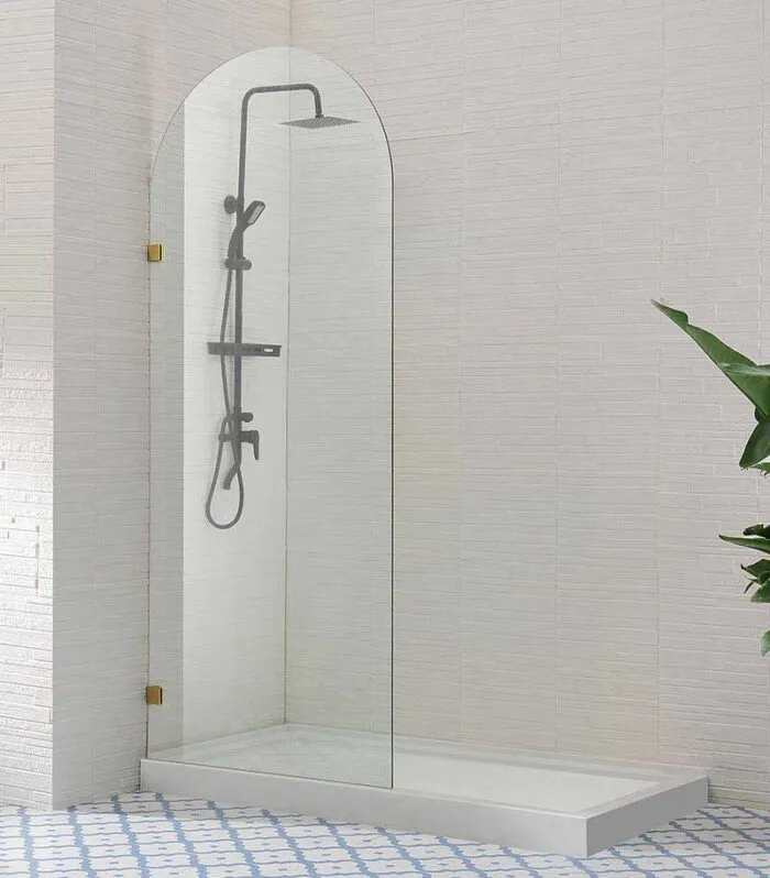 Brushed Gold Arch Frameless Single Shower Screen Panel